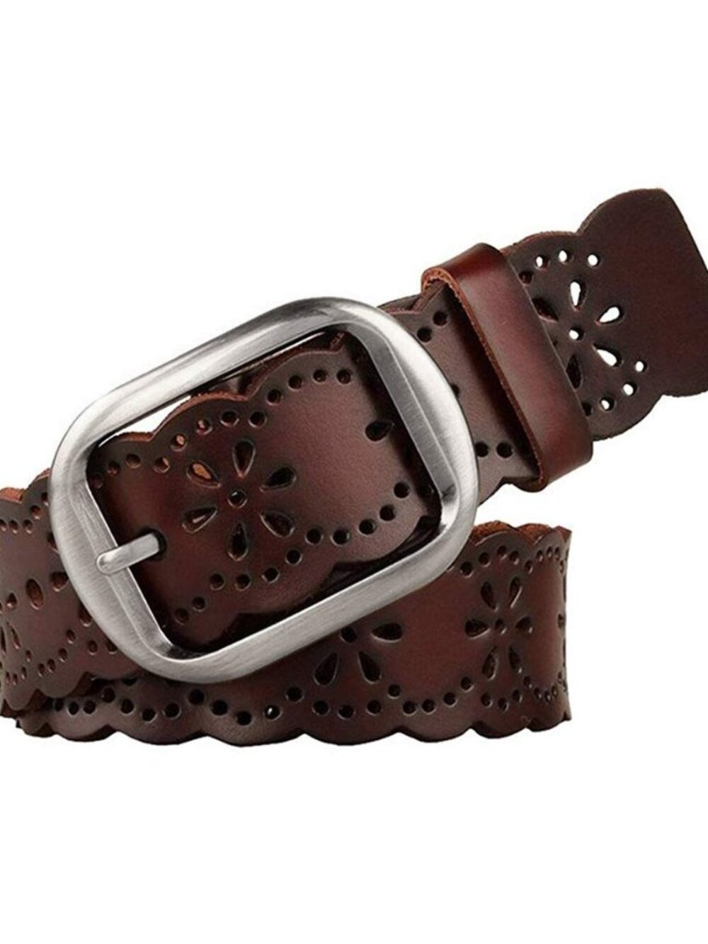 Women's Hollow Flower Genuine Leather Belt for Jeans Pants Wide Belt for Ladies